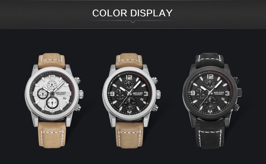 MEGIR Fashion Sport Watch Men Luxury Brand Men Quartz Watches Chronogragph Clock Leather Band Army Military Wrist Watch 2026