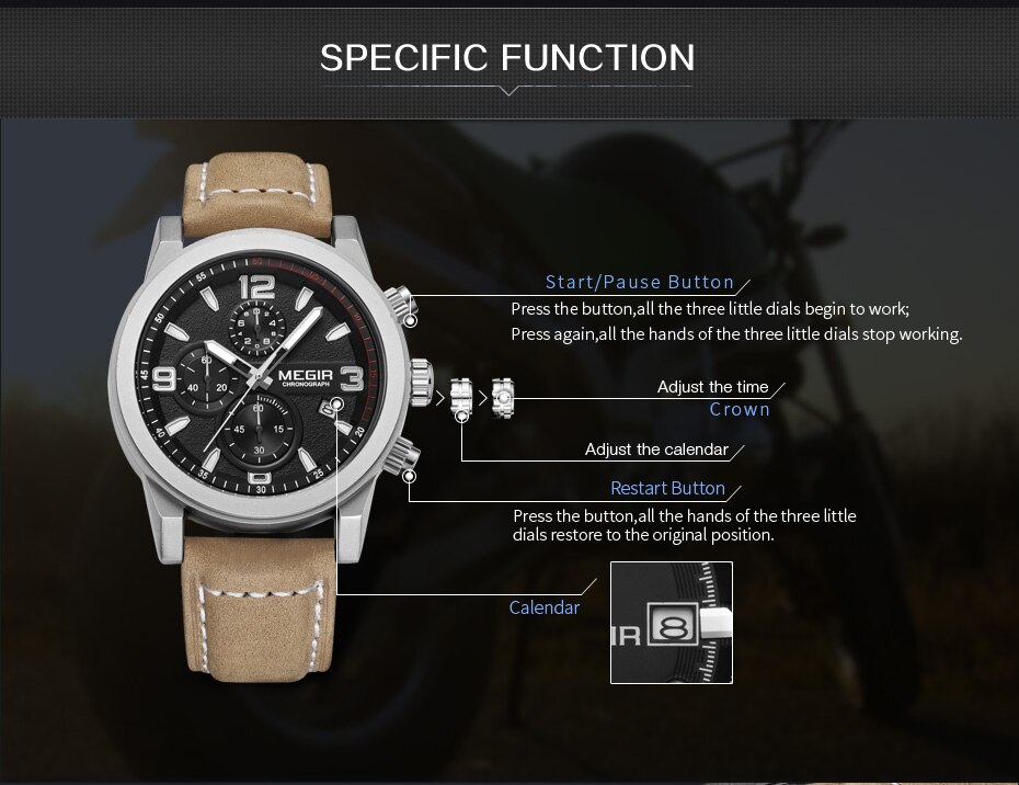 MEGIR Fashion Sport Watch Men Luxury Brand Men Quartz Watches Chronogragph Clock Leather Band Army Military Wrist Watch 2026