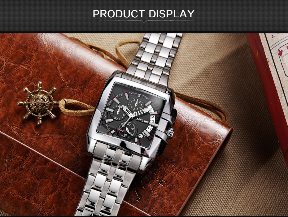 MEGIR Original Luxury Men Watch Stainless Steel Mens Quartz Wrist Watches Business Big Dial Wristwatches Relogio Masculino 2018