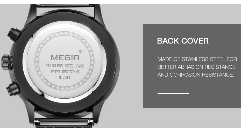 MEGIR Watch Men Stainless Steel Quartz Men Watches Chronograph Watch Clock Men Relogio Masculino for Male Students Relogios