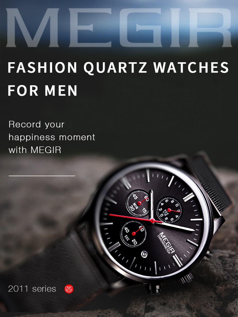 MEGIR Watch Men Stainless Steel Quartz Men Watches Chronograph Watch Clock Men Relogio Masculino for Male Students Relogios