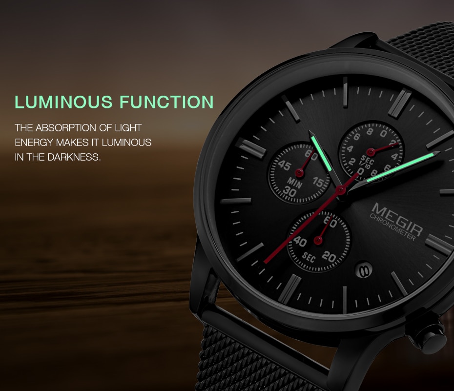 MEGIR Watch Men Stainless Steel Quartz Men Watches Chronograph Watch Clock Men Relogio Masculino for Male Students Relogios