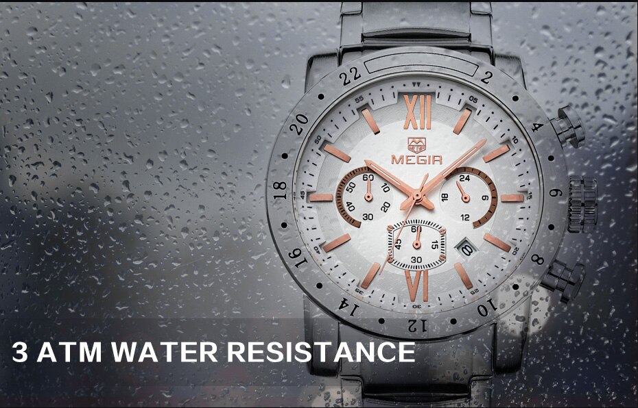 MEGIR Original Quartz Men Watch Stainless Steel Business Wrist Watches Clock Men Big Dial Waterproof Luminous Relogio Masculino