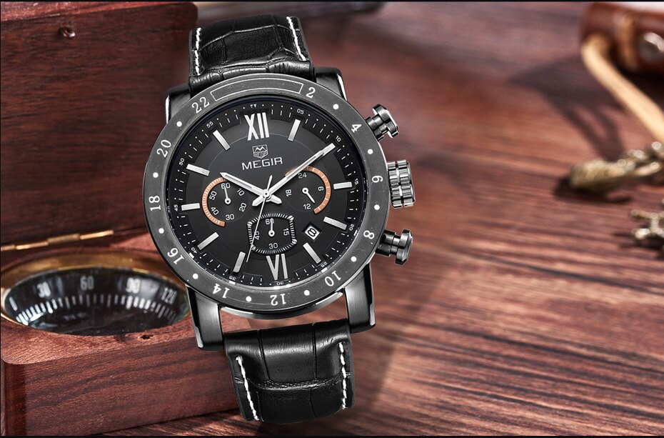 MEGIR Original Quartz Men Watch Stainless Steel Business Wrist Watches Clock Men Big Dial Waterproof Luminous Relogio Masculino