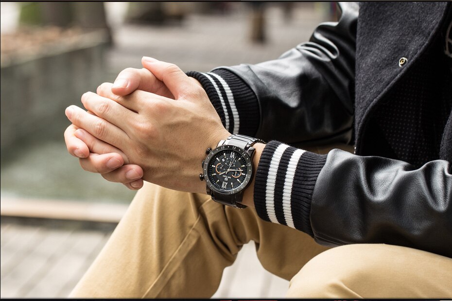MEGIR Original Quartz Men Watch Stainless Steel Business Wrist Watches Clock Men Big Dial Waterproof Luminous Relogio Masculino