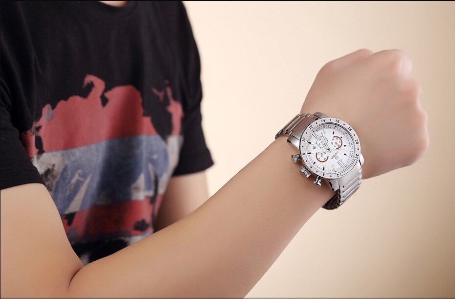 MEGIR Original Quartz Men Watch Stainless Steel Business Wrist Watches Clock Men Big Dial Waterproof Luminous Relogio Masculino