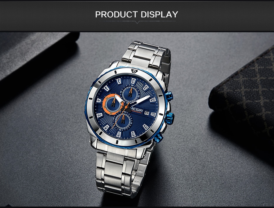 MEGIR Chronograph Quartz Men Watch Luxury Brand Stainless Steel Business Wrist Watches Men Clock Hour Time Relogio Masculino