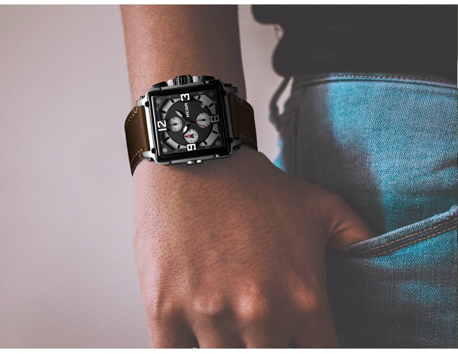 MEGIR Creative Men Watch Top Brand Luxury Chronograph Quartz Watches Clock Men Leather Sport Army Military Wrist Watches Saat