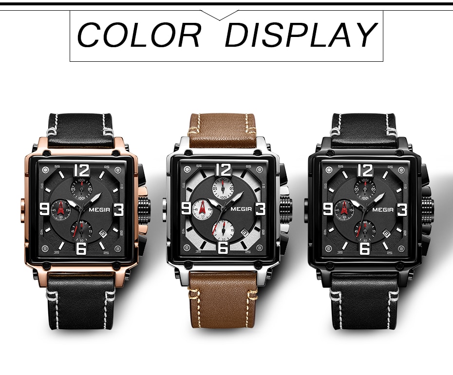 MEGIR Creative Men Watch Top Brand Luxury Chronograph Quartz Watches Clock Men Leather Sport Army Military Wrist Watches Saat