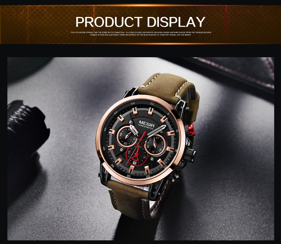 MEGIR Men Sports Watches Top Brand Luxury Leather Quartz Watch Men Clock Waterproof Army Military Wristwatches Relogio Masculino