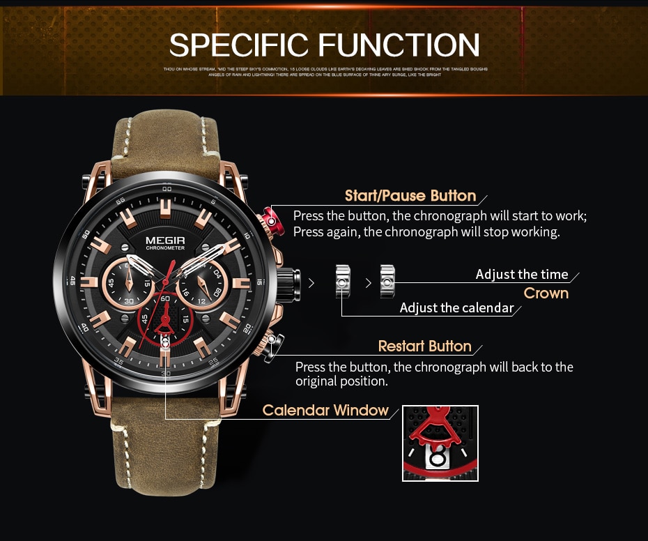 MEGIR Men Sports Watches Top Brand Luxury Leather Quartz Watch Men Clock Waterproof Army Military Wristwatches Relogio Masculino