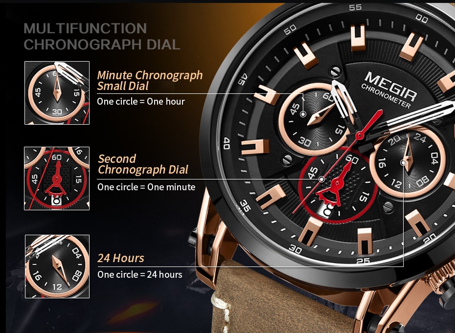 MEGIR Men Sports Watches Top Brand Luxury Leather Quartz Watch Men Clock Waterproof Army Military Wristwatches Relogio Masculino