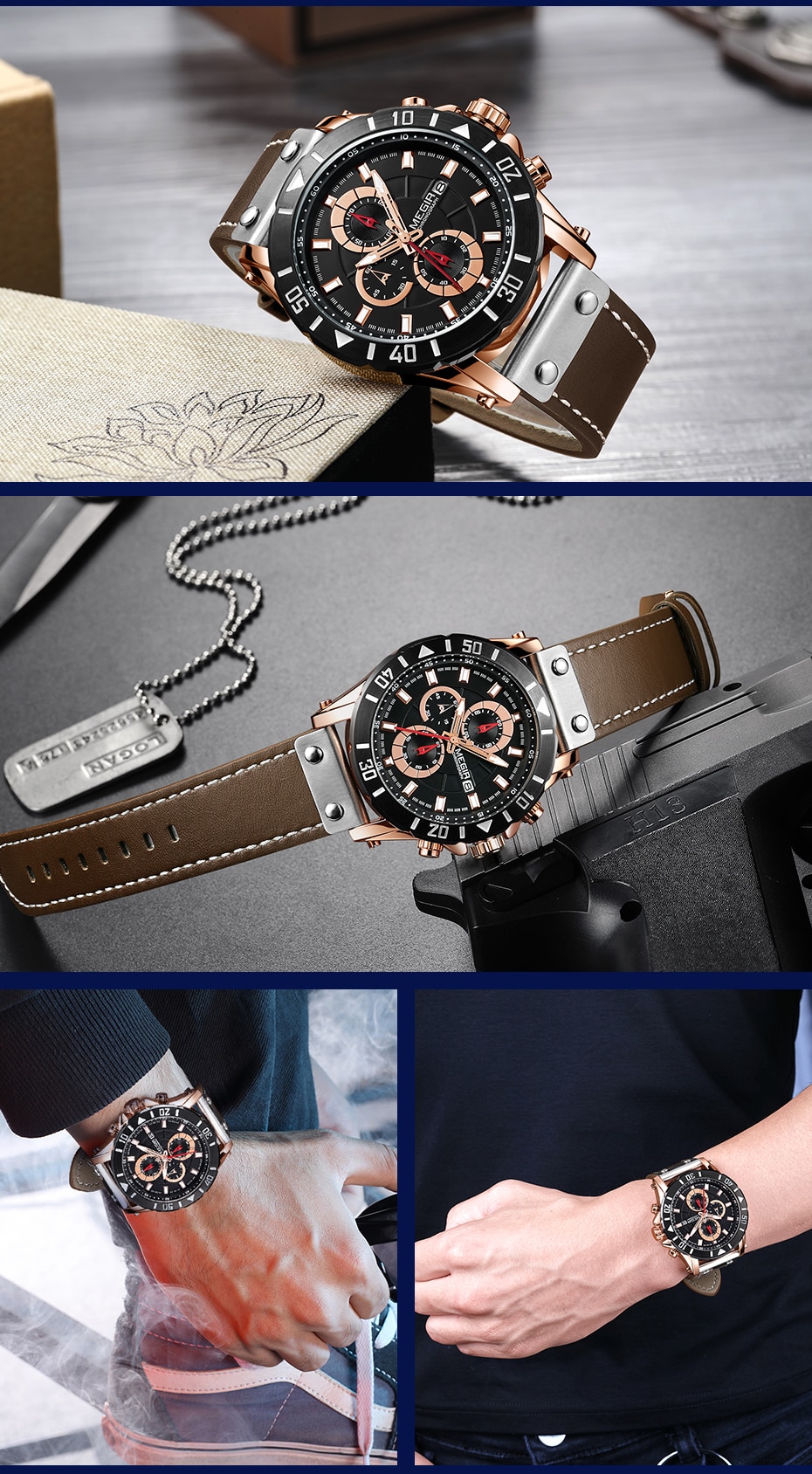 Chronograph Quartz Watches for Men Top Brand Luxury MEGIR Blue Men Sport Watch Clock Relogio Masculino Montre Homme Hour Time