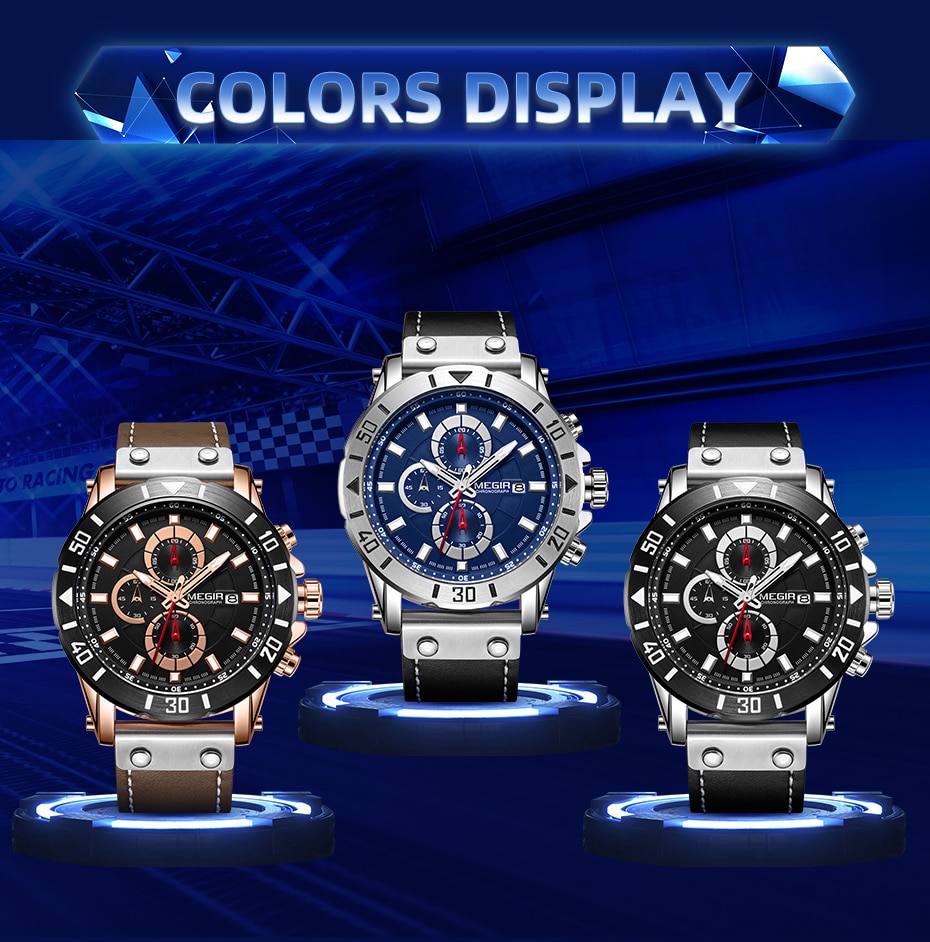 Chronograph Quartz Watches for Men Top Brand Luxury MEGIR Blue Men Sport Watch Clock Relogio Masculino Montre Homme Hour Time