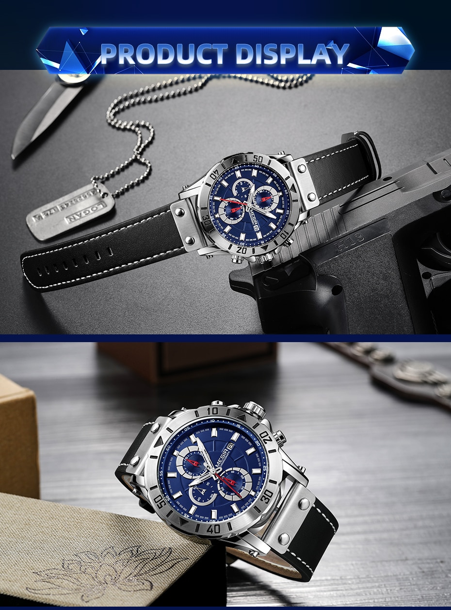 Chronograph Quartz Watches for Men Top Brand Luxury MEGIR Blue Men Sport Watch Clock Relogio Masculino Montre Homme Hour Time