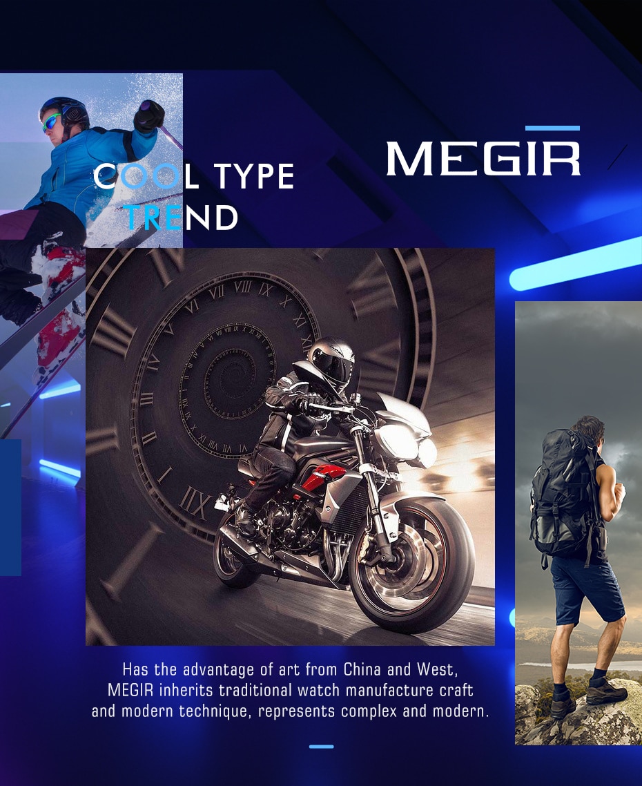 Chronograph Quartz Watches for Men Top Brand Luxury MEGIR Blue Men Sport Watch Clock Relogio Masculino Montre Homme Hour Time