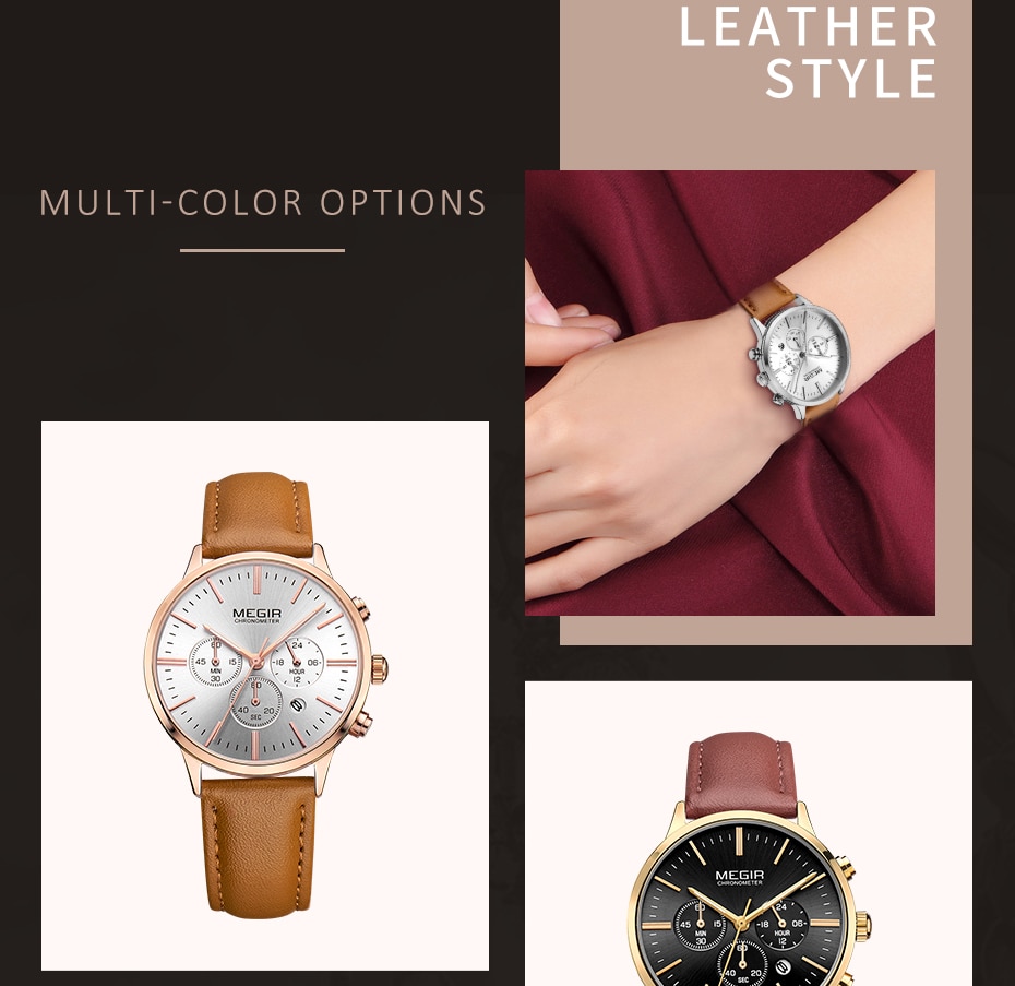 MEGIR Luxury Women Quartz Watch Top Brand Ladies Chronograph Ultra Thin Watches Lady Waterproof Clock Bracelet Wristwatch Woman