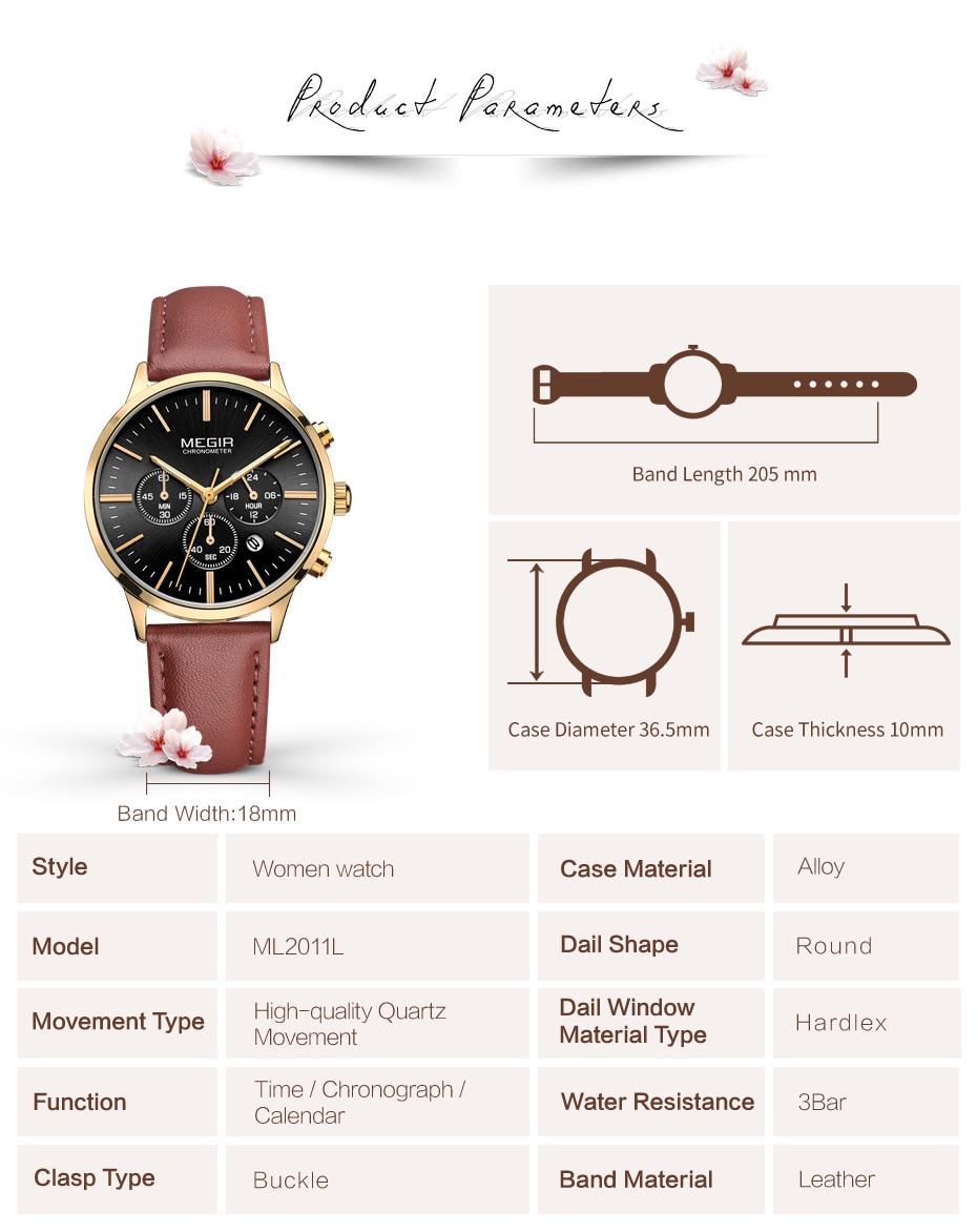 MEGIR Luxury Women Quartz Watch Top Brand Ladies Chronograph Ultra Thin Watches Lady Waterproof Clock Bracelet Wristwatch Woman