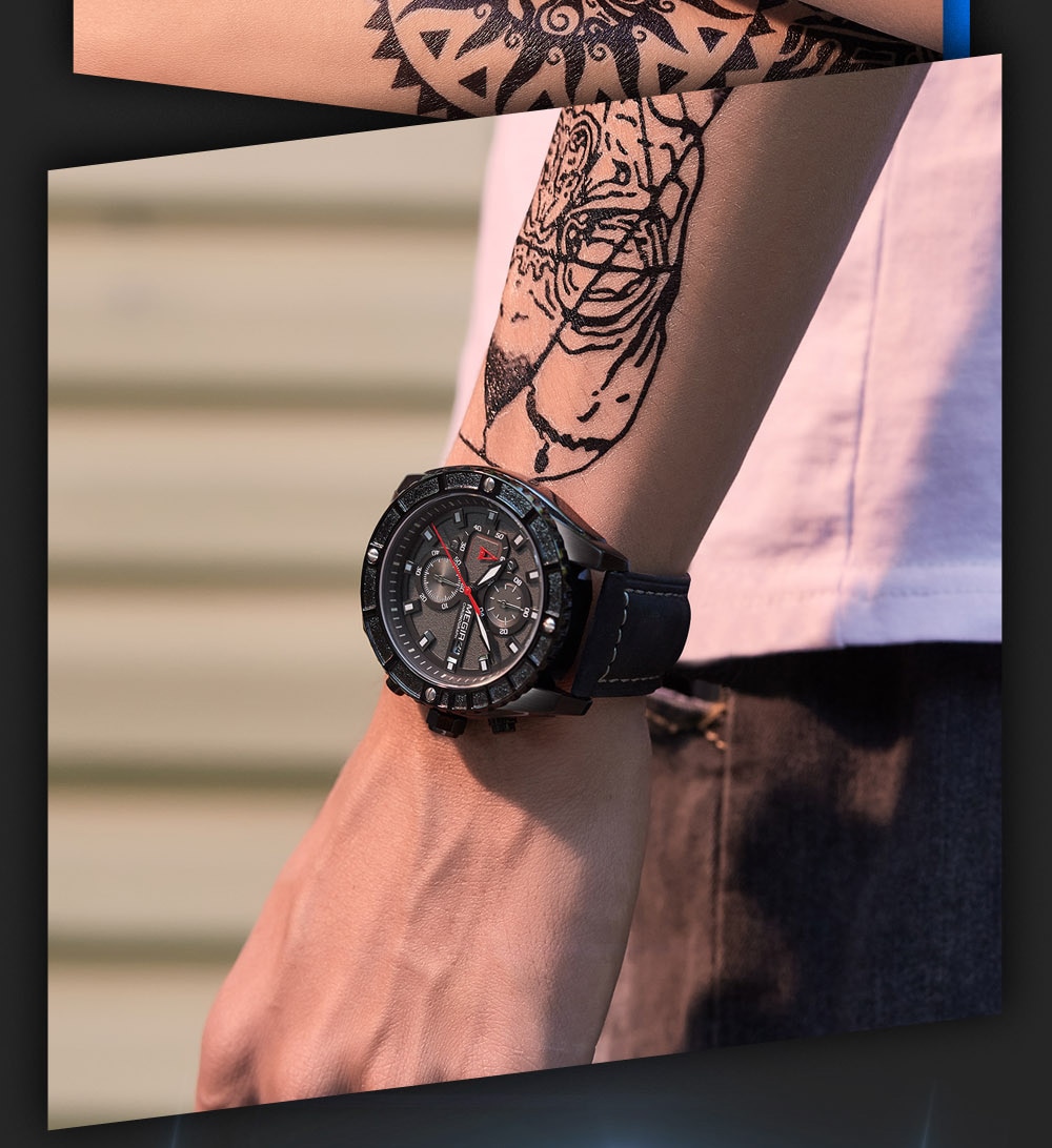 MEGIR Men's Casual Leather Strap Quartz Watch