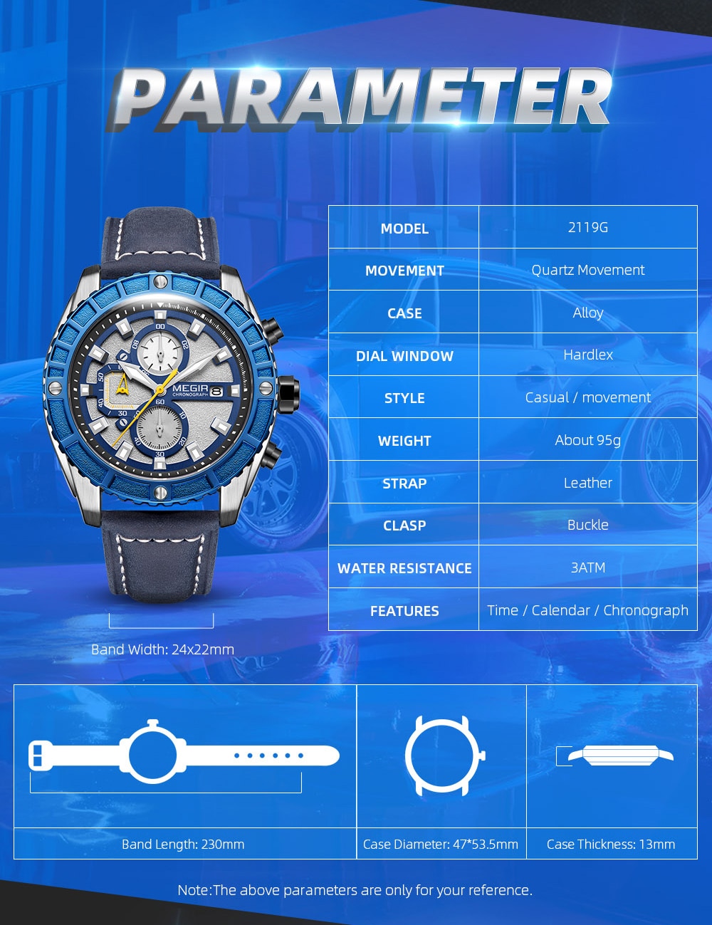 MEGIR Men's Casual Leather Strap Quartz Watch