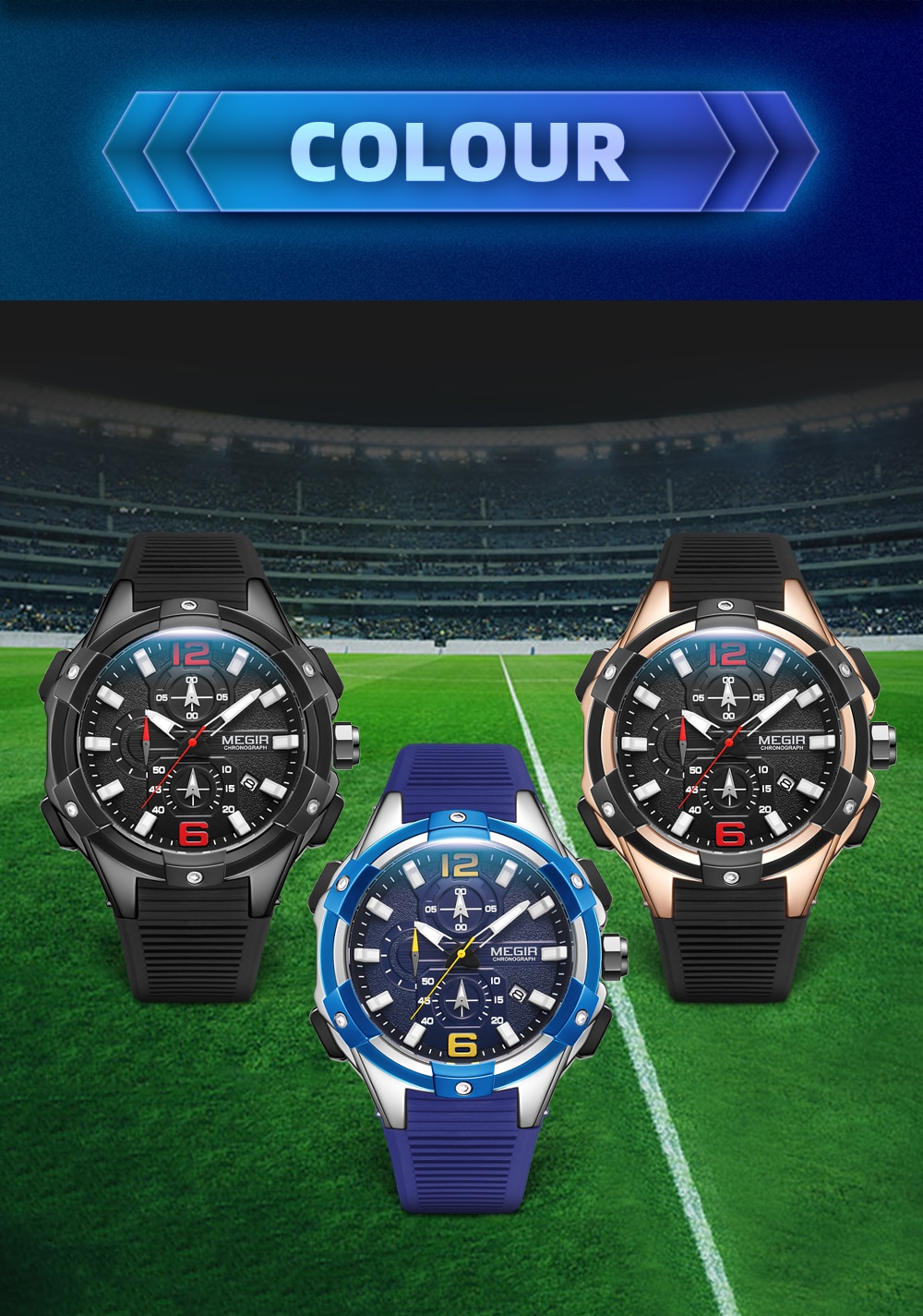 MEGIR Luxury Brand Men Silicone Sports Watch