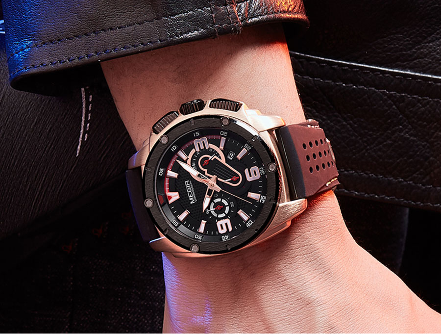 MEGIR Top Brand Military Sport Wristwatch Silicone Strap Waterproof