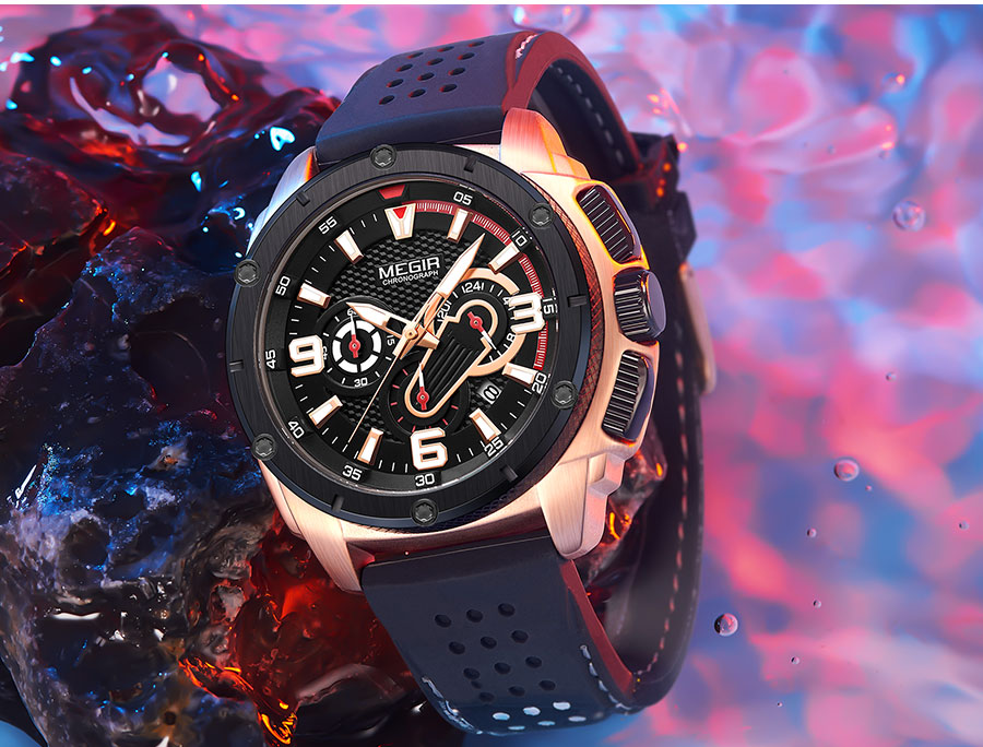 MEGIR Top Brand Military Sport Wristwatch Silicone Strap Waterproof