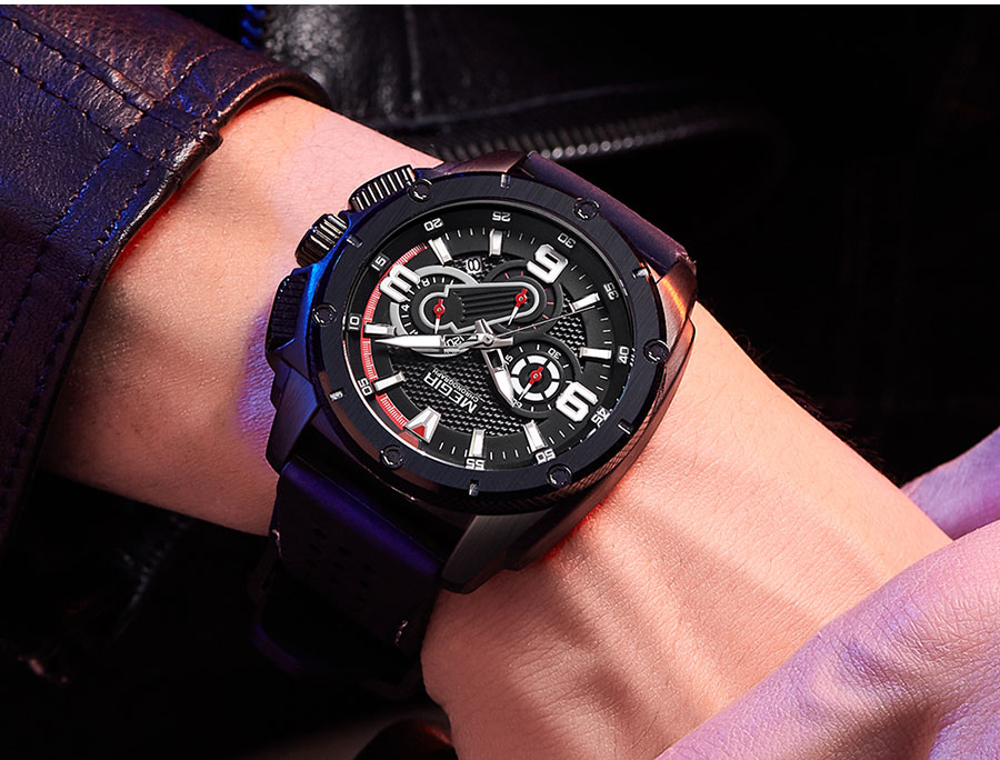 MEGIR Top Brand Military Sport Wristwatch Silicone Strap Waterproof