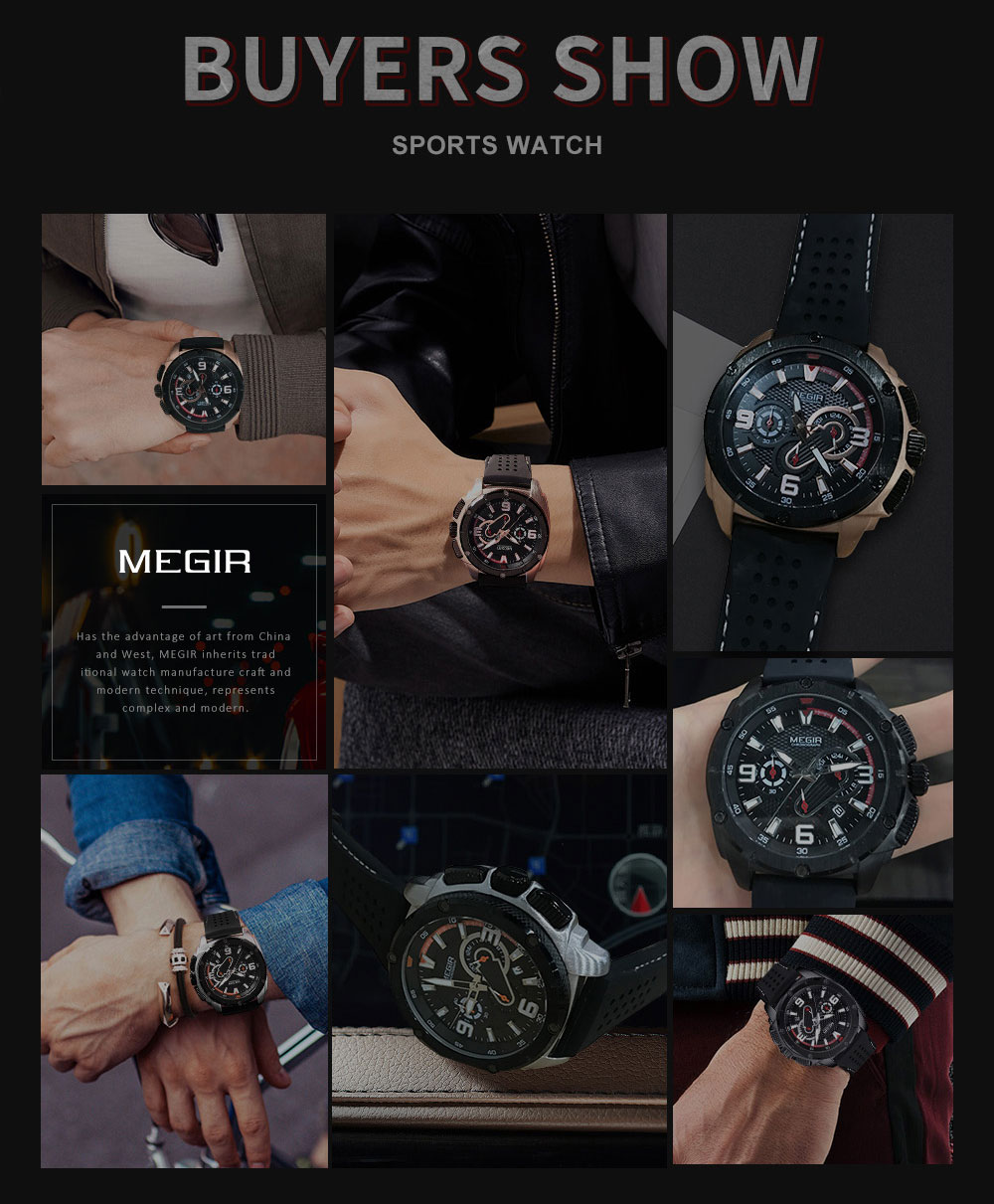 MEGIR Top Brand Military Sport Wristwatch Silicone Strap Waterproof