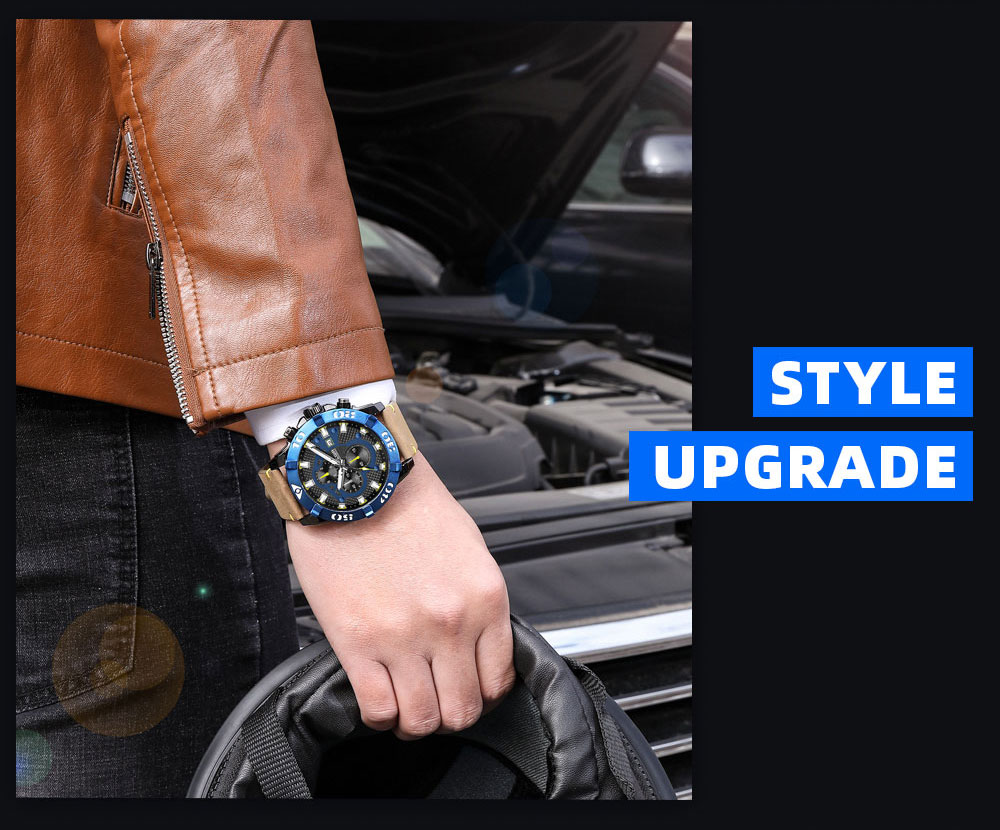 MEGIR Watches Men Fashion Leather Strap Chronograph