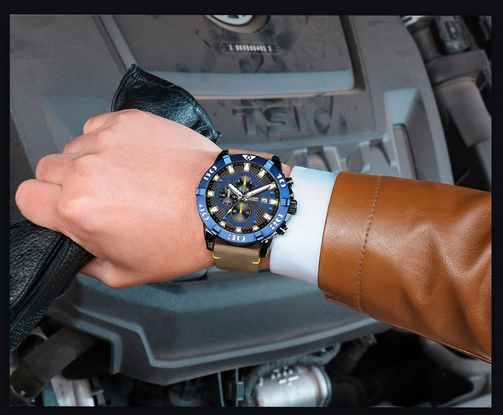 MEGIR Watches Men Fashion Leather Strap Chronograph