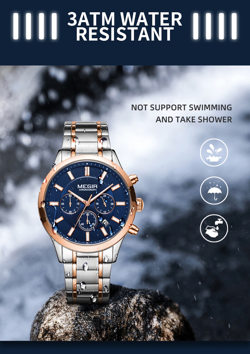 Quartz Watch for Men Full Black Stainless Steel