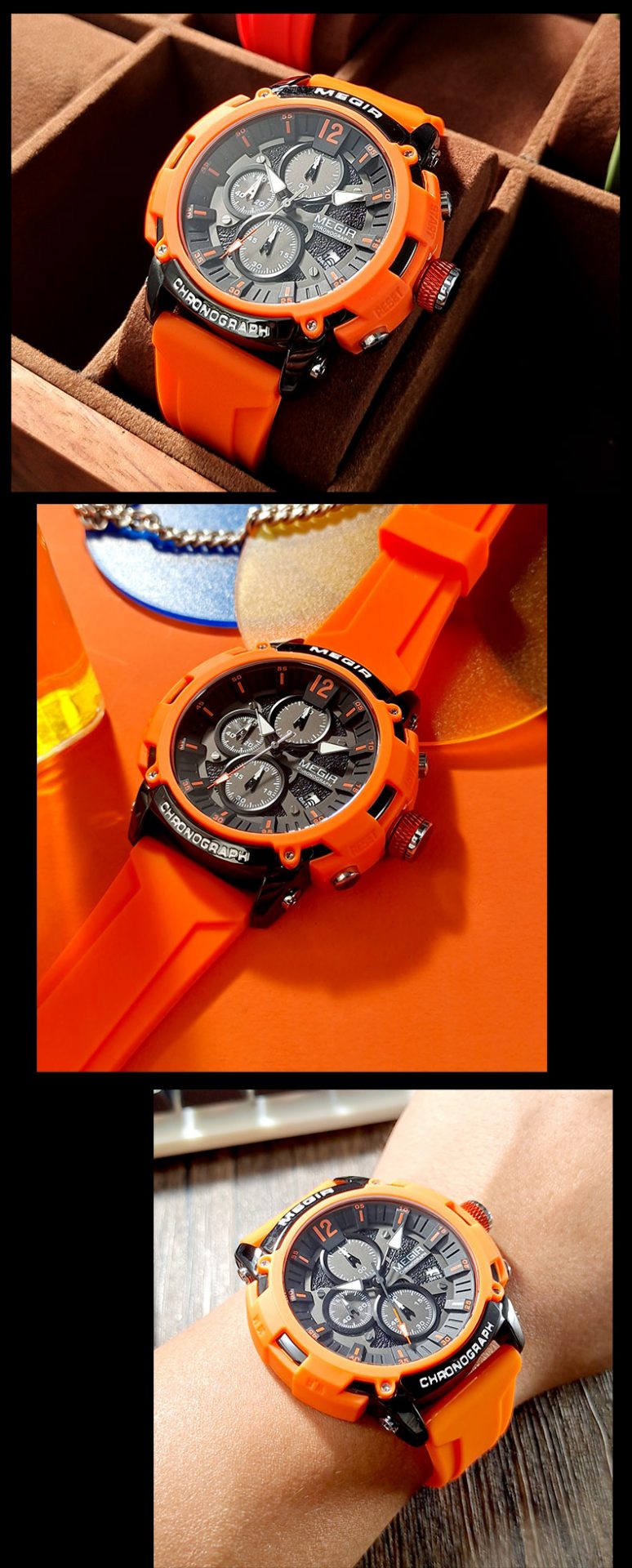 MEGIR Orange Sport Watches